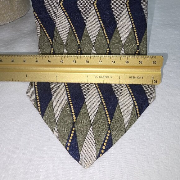 ALBERT NIPON 100% SILK TIE DIAMOND DESIGN BLUE GRAY GREEN TRADITIONAL STYLE - Picture 4 of 7